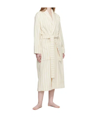 Tekla Striped Bathrobe With Ties In Neutral