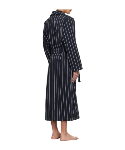 Tekla Belted Striped Organic Cotton-terry Robe In Blue