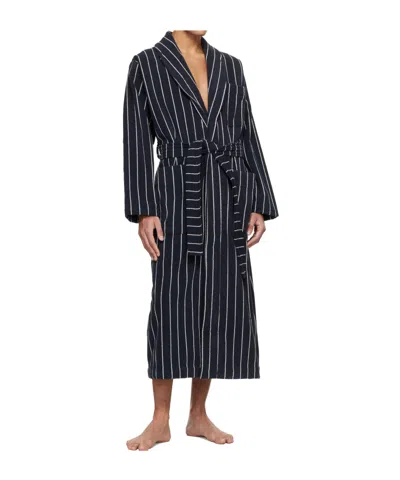 Tekla Belted Striped Organic Cotton-terry Robe In Blue