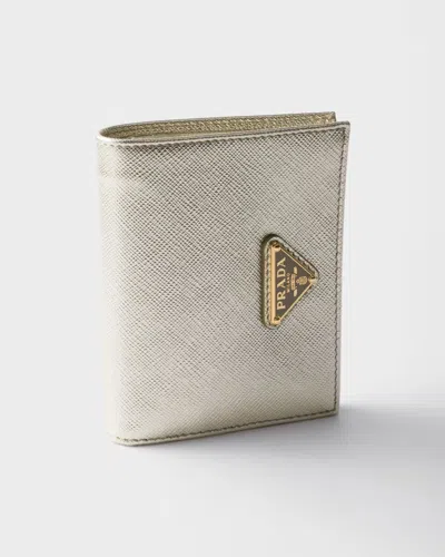 Prada Small Saffiano Leather Wallet In Gray