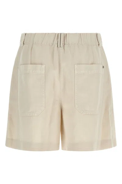 Brunello Cucinelli Women Cotton And Linen Shorts With Jewellery In Neutral