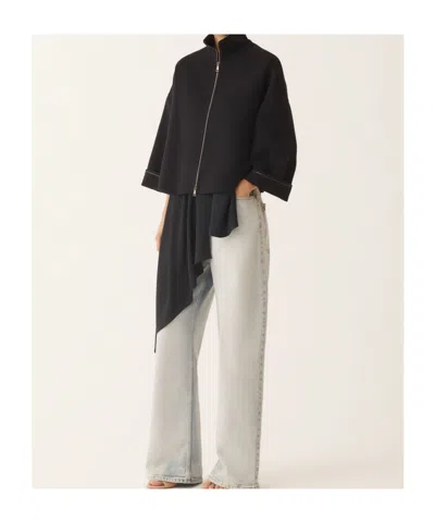 Fabiana Filippi Asymmetrical Top In Midnight Blue Crepe De Chine In Animal Print