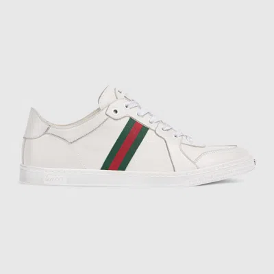 Gucci Leather Stretch Lace Up Sneakers Signature Stripe In Multi