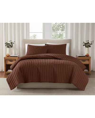 Brooklyn Loom Solid Cotton Percale Quilt Set In Brown
