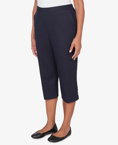 Alfred Dunner Petite Classic Solid Twill Button Hem Capri Pants In Multi