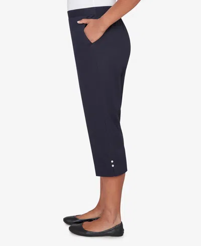Alfred Dunner Petite Classic Solid Twill Button Hem Capri Pants In Multi