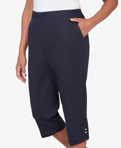 Alfred Dunner Petite Classic Solid Twill Button Hem Capri Pants In Multi
