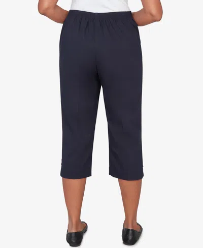Alfred Dunner Petite Classic Solid Twill Button Hem Capri Pants In Multi