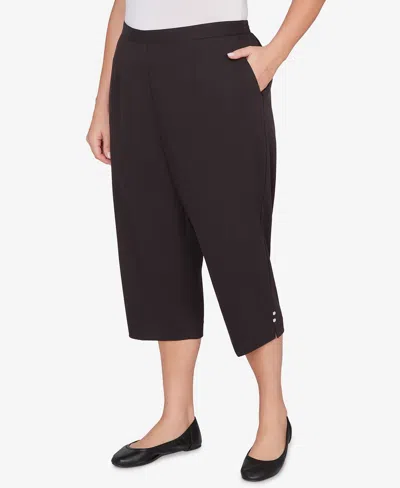 Alfred Dunner Plus Size Classic Solid Twill Button Hem Capri Pants In Black