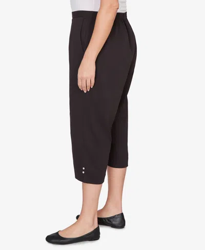 Alfred Dunner Plus Size Classic Solid Twill Button Hem Capri Pants In Black