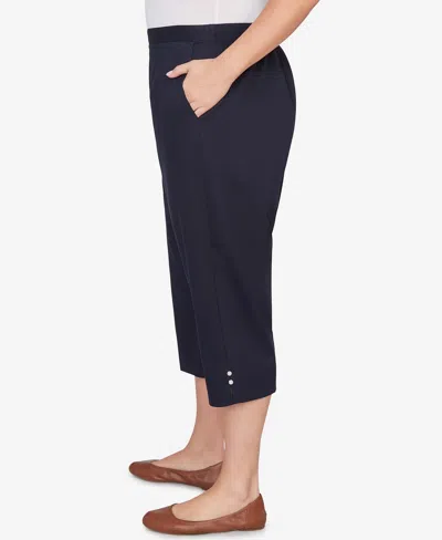 Alfred Dunner Plus Size Classic Solid Twill Button Hem Capri Pants In Blue