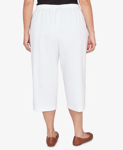 Alfred Dunner Plus Size Classic Solid Twill Button Hem Capri Pants In White