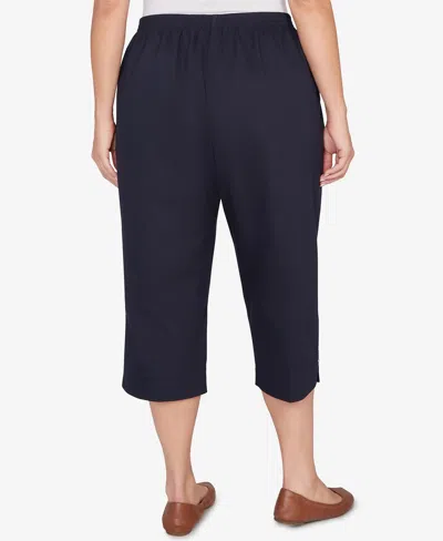Alfred Dunner Plus Size Classic Solid Twill Button Hem Capri Pants In Blue