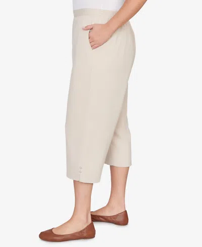 Alfred Dunner Plus Size Classic Solid Twill Button Hem Capri Pants In Neutral