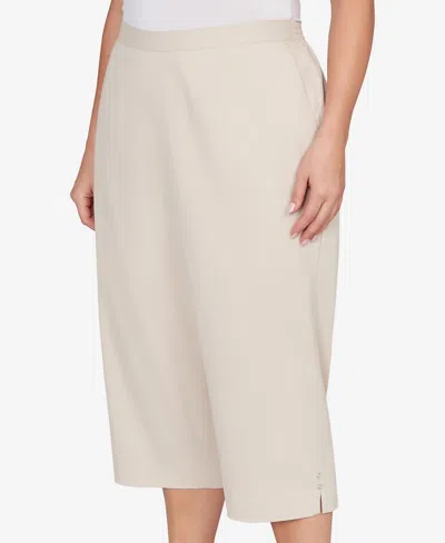 Alfred Dunner Plus Size Classic Solid Twill Button Hem Capri Pants In Neutral