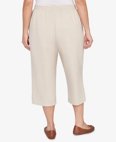 Alfred Dunner Plus Size Classic Solid Twill Button Hem Capri Pants In Neutral