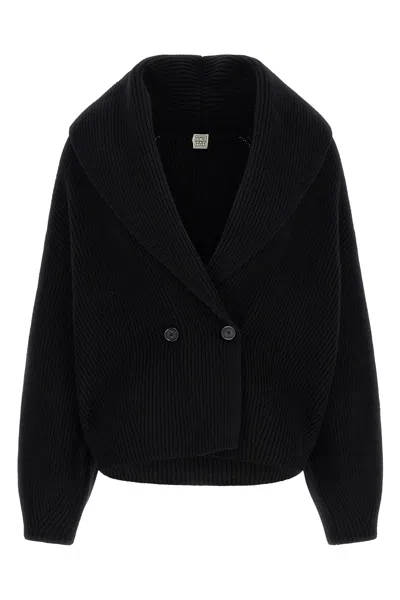 Totême Toteme Wool Knit Scarf-lapel Cardigan With Double-breasted Design In Black