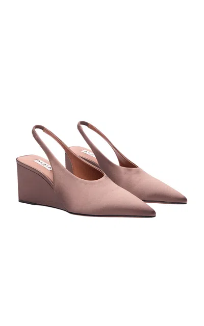 Alaïa Cube 75 Satin Slingback Wedge Pumps In Pink