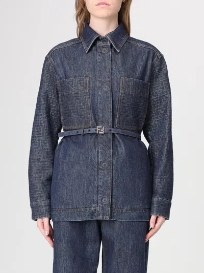 Fendi Go-to Denim Shirt Jacket With Quilted Ff Motif Clothing In Blue
