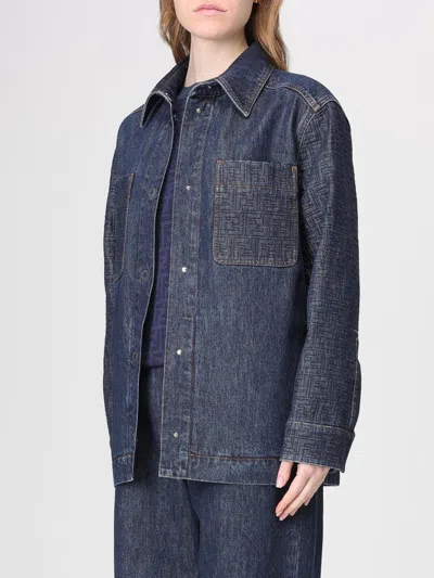 Fendi Go-to Denim Shirt Jacket With Quilted Ff Motif Clothing In Blue
