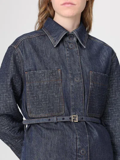 Fendi Go-to Denim Shirt Jacket With Quilted Ff Motif Clothing In Blue