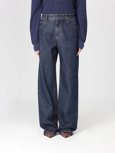 Fendi High-waisted And Straight Leg Five-pocket Jeans Clothing In Blue