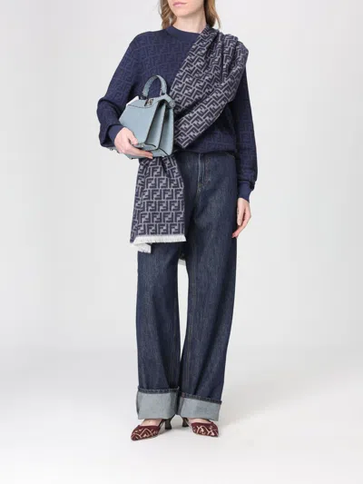 Fendi High-waisted And Straight Leg Five-pocket Jeans Clothing In Blue