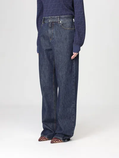 Fendi High-waisted And Straight Leg Five-pocket Jeans Clothing In Blue