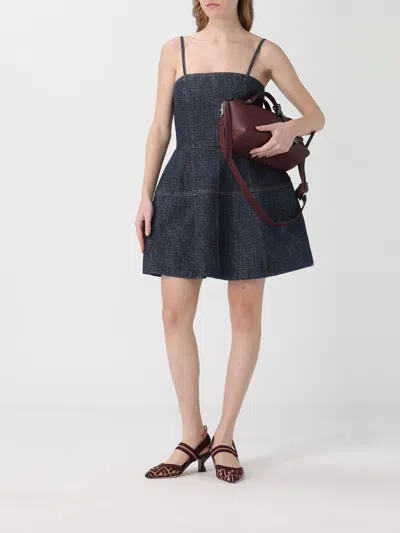Fendi Ff Motif Denim Mini Dress In Blue