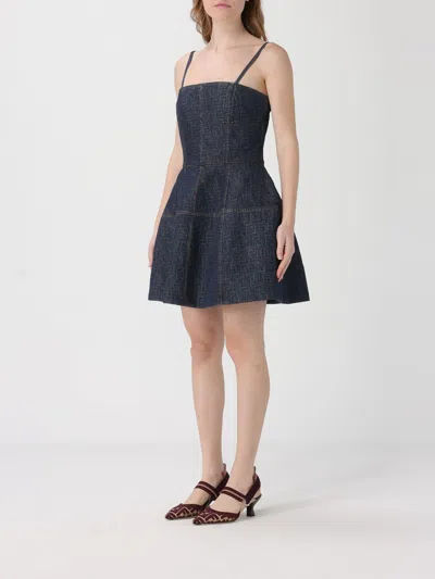 Fendi Ff Motif Denim Mini Dress In Blue