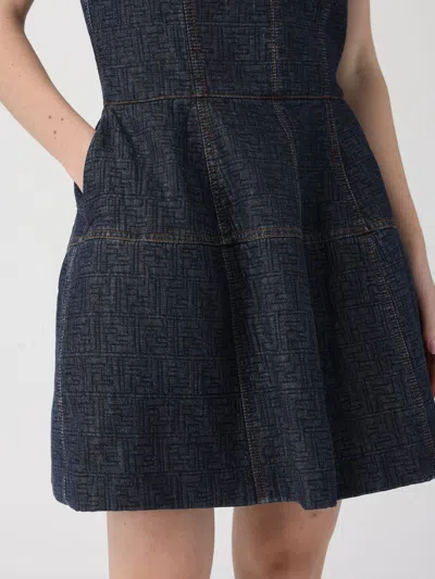 Fendi Ff Motif Denim Mini Dress In Blue