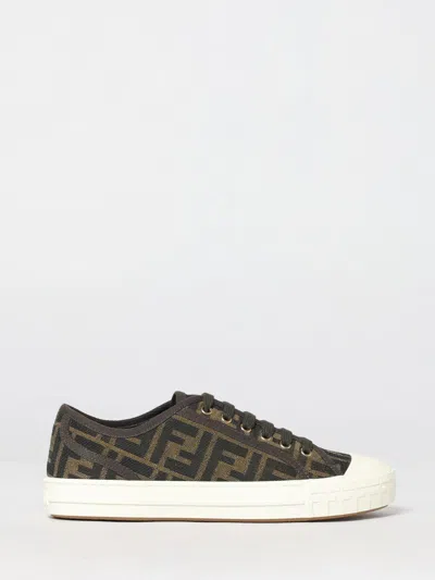 Fendi Low-top Sneakers With Monogram Pattern And Gold-tone Accents In Multi