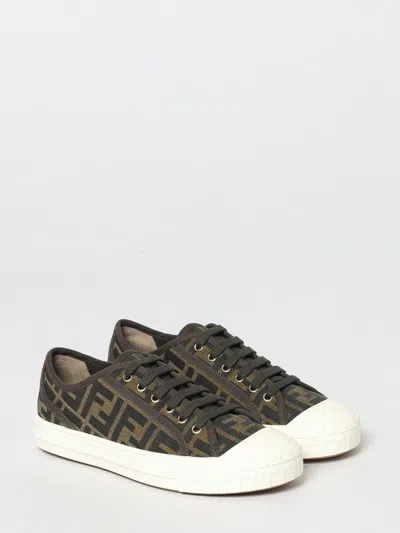 Fendi Low-top Sneakers With Monogram Pattern And Gold-tone Accents In Multi