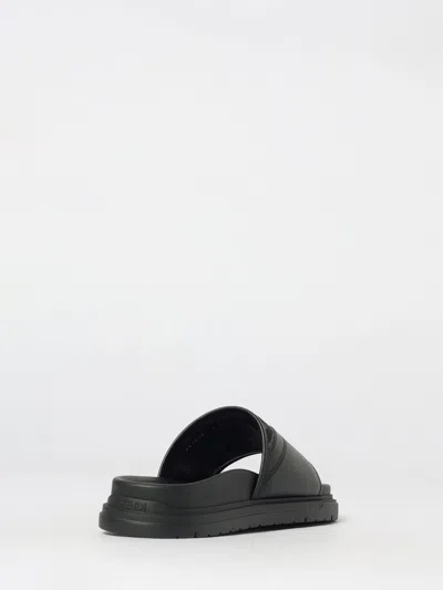 Fendi Men Low Leather Sandals With Ff Jacquard Insert In Multi