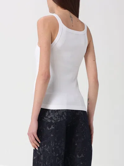 Fendi Women White Ribbed Tank Top With Contrasting Logo Embroidery In Stretch Cotton Woman