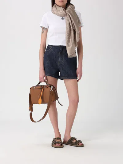 Fendi Women White Ribbed Crop T-shirt With Logo Embroidery In Cotton Woman