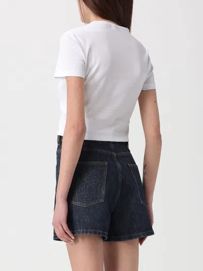 Fendi Women White Ribbed Crop T-shirt With Logo Embroidery In Cotton Woman