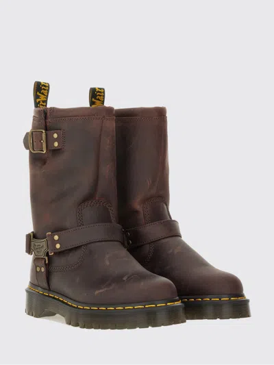 Dr. Martens Anistone Hi Burnished Waxy Pull Up Wp Woman Ankle Boots Dark Brown Size 7 Leather