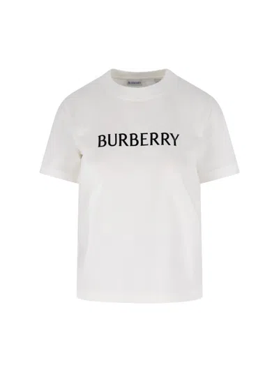 Burberry Ribbed Cotton Jersey T-shirt With Logo Print In Neutral