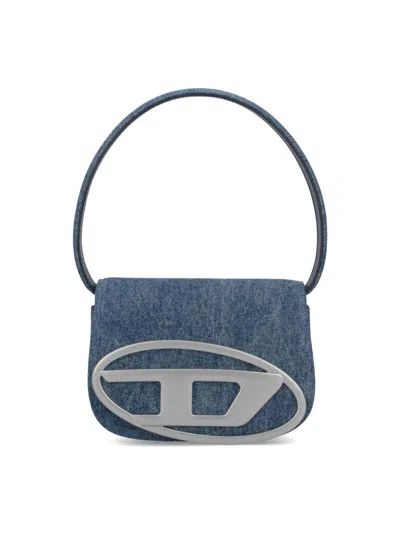 Diesel Shoulder Bag In Blue Denim With Leather Trims And Oval D Plaque
