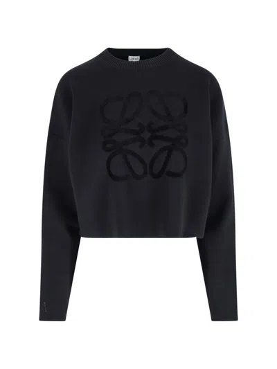 Loewe Wool Blend Sweater Relaxed Fit Cropped In Black