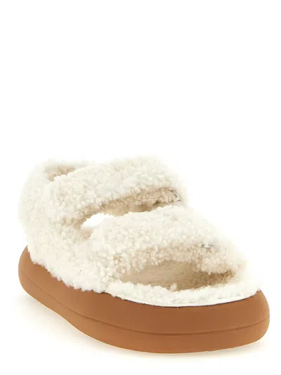 Moon Boot Shearling Sandals With Thick Sole In White