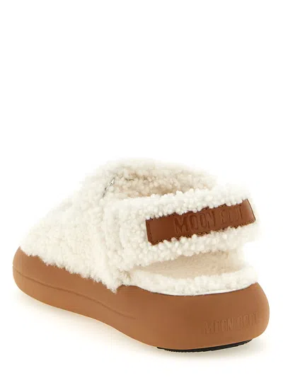 Moon Boot Shearling Sandals With Thick Sole In White
