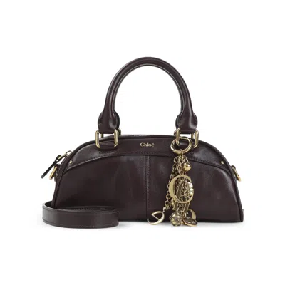 Chloé Mini Leather Multiple-charms Tote Bag In Burgundy