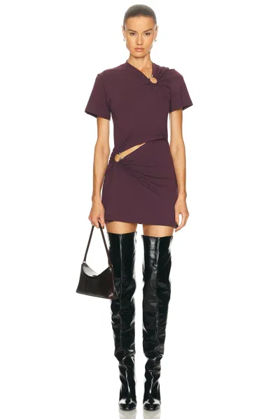 Rabanne Embellished Gathered Cut-out Cotton-blend Jersey Mini Dress In Purple