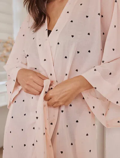 Papinelle Hearts Maxi Kimono Robe In Neutral