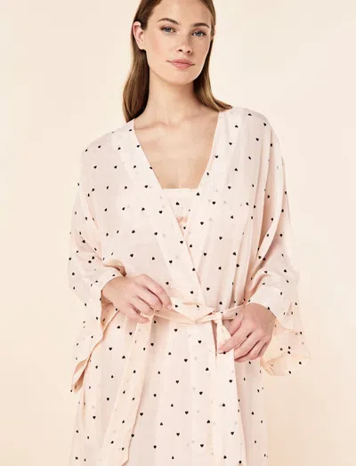 Papinelle Hearts Maxi Kimono Robe In Neutral