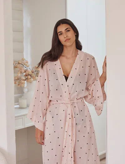 Papinelle Hearts Maxi Kimono Robe In Neutral