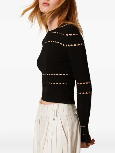 Twinset Openwork Sweater In Black