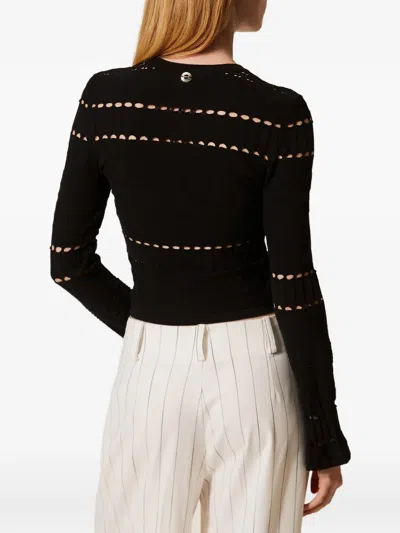 Twinset Openwork Sweater In Black